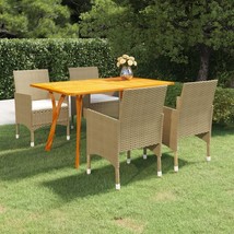  Dining Set Beige, Cream Acacia Wood, PE Rattan, Polyester Standard - $11,045.52 MXN