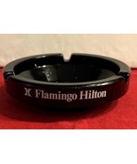 Vintage Black Glass Ashtray Flamingo Hilton Hotel Las Vegas ? 4.5&quot; Diameter - $131.73 MXN
