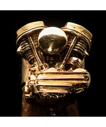 Men's Biker Ring, Panhead Engine Ring, MC Ring, Twin Head Ring - antiqued Brass - $24.00 - $28.00