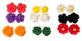 9 Pairs Exquisite Colorful Floral Design Resin Delicate Stud Earrings - NEW - $92.08 MXN