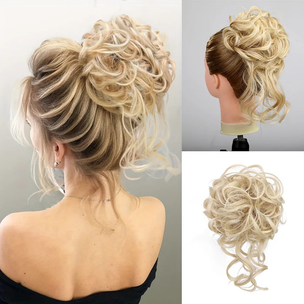 HAIRCUBE Blonde Synthetic Curly Donut Chignon With Elastic Band Scrunchies Messy - £8.69 GBP