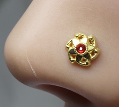 Ethnic Indian nose Stud Gold plated nose ring Twisted piercing ring L bend - £7.90 GBP