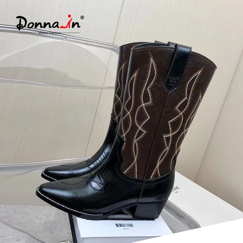 Donna-in 2023 New Retro Western boy Boots Women Carved Embroidery Leather Sole B - £287.83 GBP