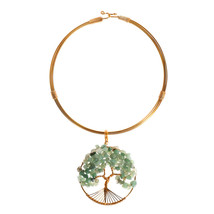 Perpetual Tree of Life Green Indian Jade Aventurine Brass Choker Necklace - £18.26 GBP