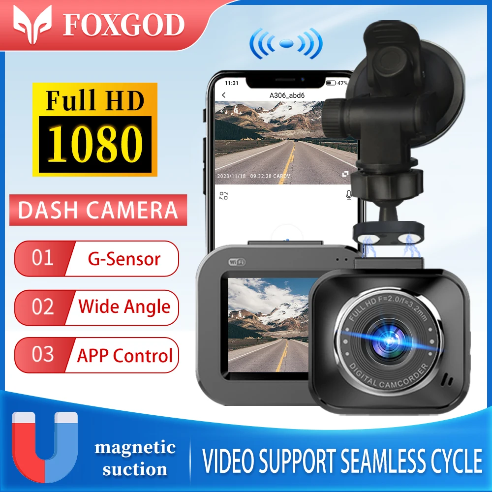 FOXGOD Car DVR Dash Cam WiFi 2.0&#39;&#39; FHD1080P Dashboard Camera Black Box N... - £24.76 GBP+