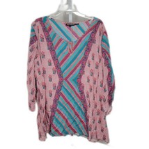 Tolani Collection Women&#39;s Shirt Blouse ~ Sz 2X ~ Pink &amp; Teal ~ 3/4 Sleeve - £17.97 GBP