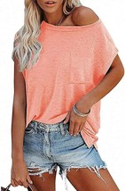 Women Crew Neck T-Shirt Short Sleeve Tops Summer Solid Basic (Pink,Size:XL) - £10.11 GBP