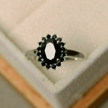 3Ct Ovalado Imitación Diamante Negro Halo Pedida Anillo 14K Bañado en Oro Blanco - £56.53 GBP