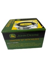 John Deere Coaster Set with Holder Green 4 Coasters Cork Bottom Chrome Trim - $201.91 MXN