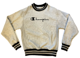 Vintage Champion Sweatshirt Mens Small Gray Navy Reverse Weave Spellout Logo - £30.26 GBP
