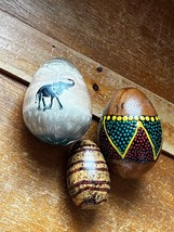 Lot of Jamaica Painted Wood Kenya Carved Safari Elephant Stone Easter Egg Figuri - $11.29