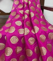 Indian Banarasi Brocade Fabric Hot Pink &amp; Gold Fabric Wedding Dress Fabric NF737 - £5.89 GBP+