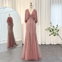 Beautiful Luxury Pink Mermaid Dubai Evening Dresses with Cape 2023 Elegant V-Nec - £411.62 GBP