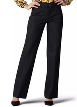 Womens Trousers Dress Pants Lee Flex Motion Black Flat Front Straight Tall- 10L - £21.68 GBP