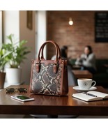 Brown Snakeskin Leather Handbag | Top Handle Tote with Crossbody Strap |... - $2,177.16 MXN