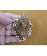 (cm83-11) FULL FACED WOMAN brown oval CAMEO brass Pin Pendant Jewelry NE... - $699.11 MXN