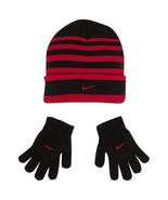NWT NIKE RED/black striped acrylic hat &amp; glove set, boy&#39;s size 8-20 - £14.79 GBP
