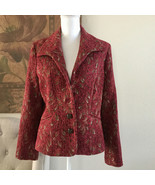 Vintage Andre Oliver Tapestry Red Blazer Jacket Sz 10 Leaves Print - $42.93