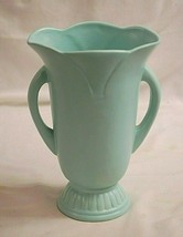 Vintage Hallmark Flowers Footed Teal Floral Trophy Vase Flared Top Ribbe... - $29.69