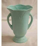 Vintage Hallmark Flowers Footed Teal Floral Trophy Vase Flared Top Ribbed Base - $29.69