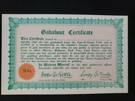 Vintage 1941 Gag Gift Card &quot;Gadabout Certificate&quot; Exhibit Supply Co Chic... - £6.48 GBP