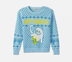 Men&#39;s Cat Happy Hanukkah Holiday Ugly  Sweater Kitty Blue XL Brand New - £29.73 GBP