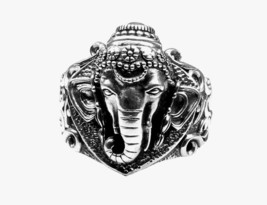 925 Pure Silver Unisex Ring Big Oxidized Lord Ganesha Idol statue - £57.10 GBP