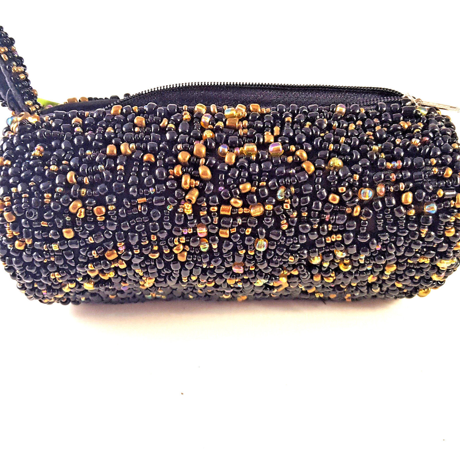 Beaded Clutch Bags Evening Bag Colorful Beads Round Barrel Shape Black Gold - $16.82