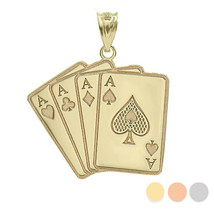 Personalized Name 10k 14k Gold Four of a Kind Aces Play Cards Pendant Necklace - £239.66 GBP+
