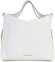 Michael Kors Devon Bright White Logo Gold Chain Large Shoulder Tote Bagnwt! - $237.59