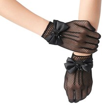 Kids Girls Size Flower Lace Bow Princess Pageant Gloves for Children Black - $7.98