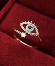 Gold Evil Eye Ring With Cubic Zirconia Crystals - £4.86 GBP