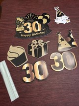 Happy 30th Birthday Party Yard Signs Set of 7 Black Gold Yard Signs NEW - £16.42 GBP