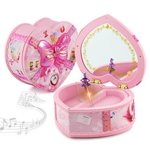 Heart Shaped Lighting Music Box Dancing Ballerina Jewellery Box Swivel Carousel - £27.97 GBP