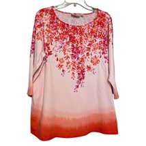 Quacker Factory Womens Top 1X Floral Rhinestone 3/4 Sleeve Coral Hombre - $21.77