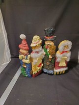 Vintage Wooden Christmas Carolers 3D Hinged Fold 4 Figures Resin Felt Ba... - $14.25