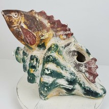 Vintage Ceramic BIG Shell &amp; Fish Garden or Aquarium ART Mexico 12x12x9&quot; - $35.53