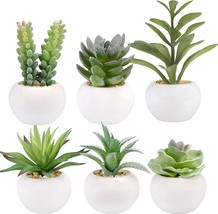 Greentime Set Of 6 Artificial Succulent Plants In Mini White, Home Decoration. - £31.91 GBP