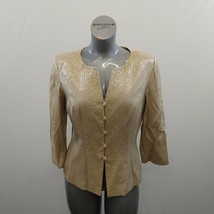 Alex Evenings Button Up Beaded Jacket Women&#39;s Size 12 Beige 3/4 Sleeve R... - £10.11 GBP