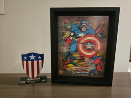 Captain America Marvel 3D Lenticular Shadowbox &amp; Mini Shield on Stand! - £19.06 GBP