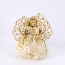 Christmas Ornament Figurine Angel Natural Corn Silk Decoration 6&quot; Gold Vintage - £9.16 GBP