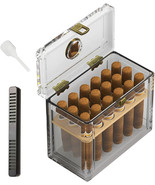 Acrylic Cigar Humidor w Humidifier &amp; Hygrometer Holds 18-50 Cigars NEW - £25.48 GBP