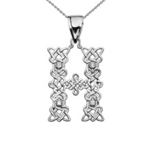 Sterling Silver CZ Celtic Knot Pattern Initial Letter H Pendant Charm Necklace - £38.60 GBP+