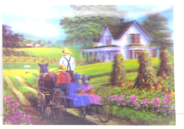 3D Wildlife HOLOGRAM Lenticular Poster Countryside Wagon Amish Plastic P... - $14.99