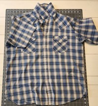 Vintage Mens Western Pearl Snap Yellow And Blue Check Sz L - £11.35 GBP