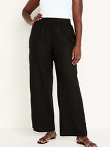 Old Navy Linen Blend Wide Leg Pants Womens L Petite Black Pull On Beach NEW - $29.57
