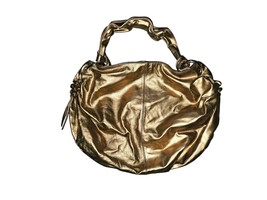 JENRIGO Of ITALY Gold Metallic Genuine Soft Leather Slouchy Hobo Handbag  - $61.75