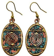 ANJU JEWELRY Brass &amp; Copper Green Patina Earrings with Spiral, EP250, New - £14.90 GBP