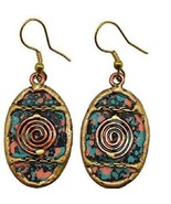 ANJU JEWELRY Brass &amp; Copper Green Patina Earrings with Spiral, EP250, New - £14.79 GBP