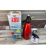 VTG ISI Soda Soda Syphon RED Stainless Bottle 1 QT w Box Inst. Chargers - £38.91 GBP